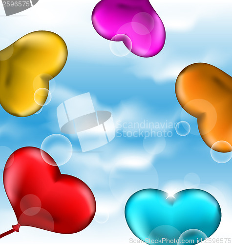 Image of Collection glossy hearts balloons for Valentine Day in the blue 