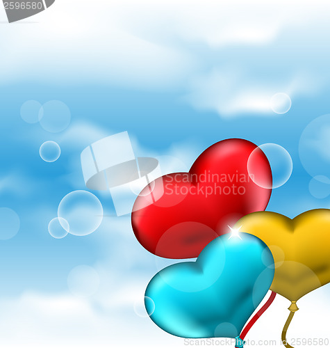Image of Collection glossy hearts balloons for Valentine Day in the blue 