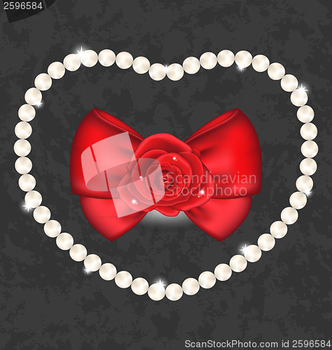 Image of Red rose with bow and pearls for Valentine Day