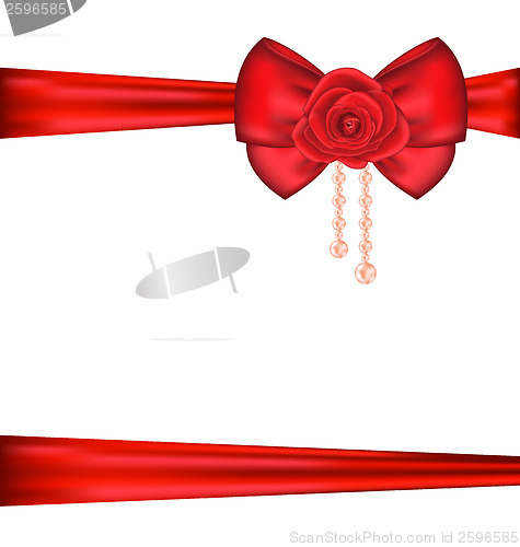 Image of Red bow with rose and pearls for packing gift Valentine Day