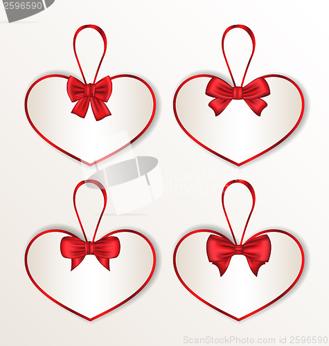 Image of Set elegance cards heart shaped with silk bows for Valentine Day
