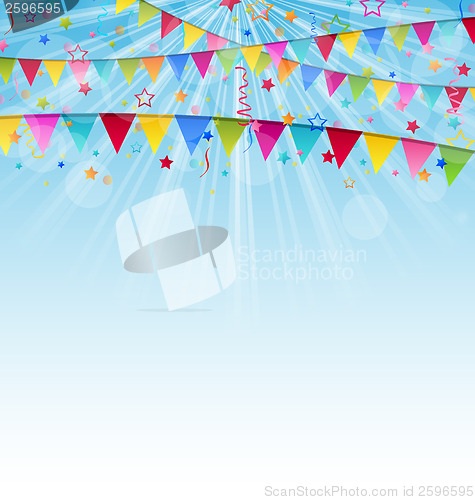 Image of Holiday background with birthday flags and confetti