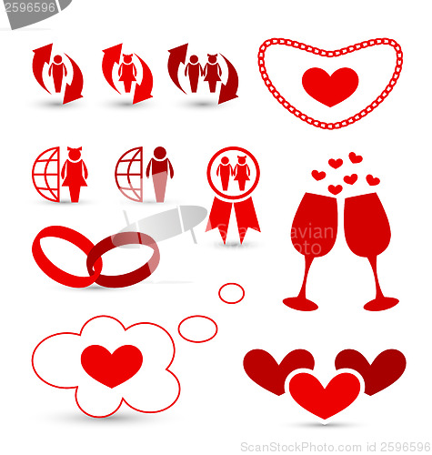 Image of Valentine's Day infographics and wedding design elements