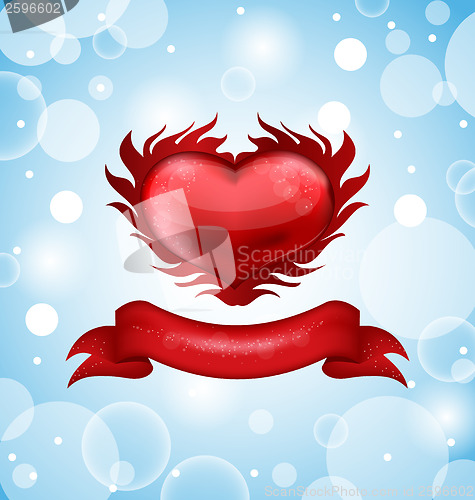 Image of Red heart on blue sky background for Valentine's day
