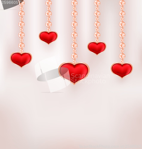 Image of Background for Valentine Day with red hearts and pearl