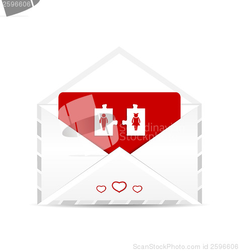 Image of Open envelope with valentine postcard