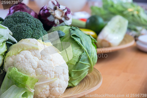 Image of Some cabbage and vegetables on the table