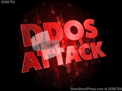 Image of DDoS Attack on Dark Digital Background.