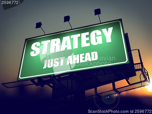 Image of Strategy Just Ahead on Green Billboard.