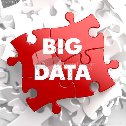 Image of Big Data on Red Puzzle.