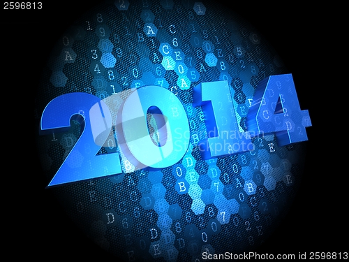 Image of Blue Text 2014 Year on Dark Digital Background.
