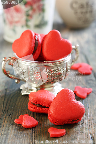Image of Macaroons heart shaped. 