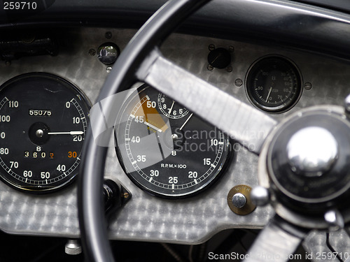 Image of vintage sportscar cockpit