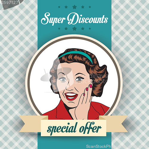 Image of happy woman, commercial retro clipart illustration