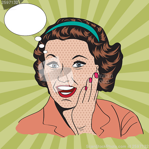 Image of happy woman, commercial retro clipart illustration