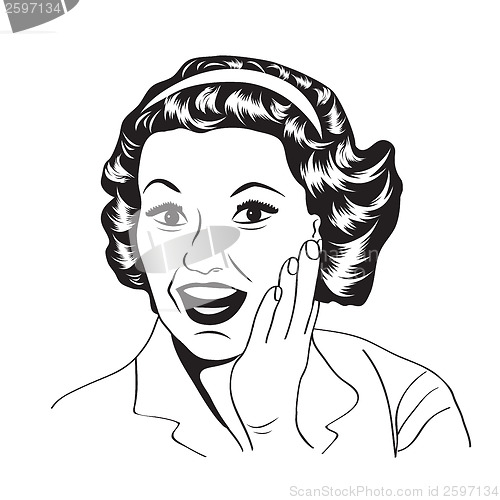 Image of happy woman, commercial retro clipart illustration