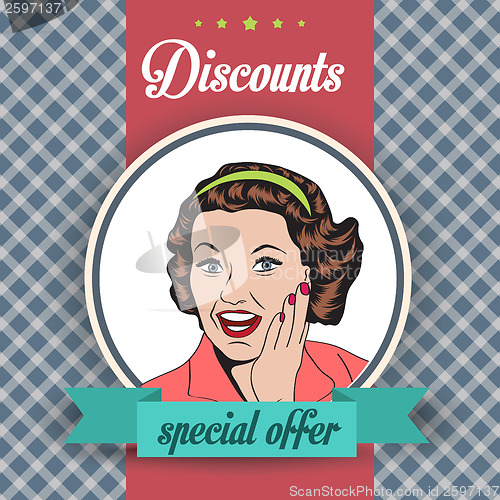 Image of happy woman, commercial retro clipart illustration