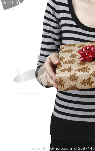Image of Young woman holding a present