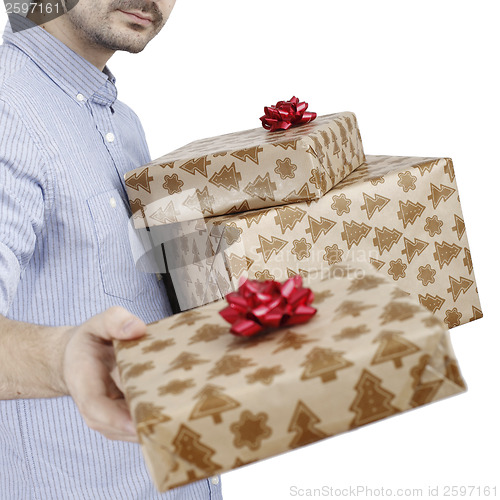 Image of Young man holding a present