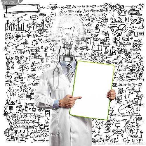 Image of Lamp Head Doctor Man With Empty Board