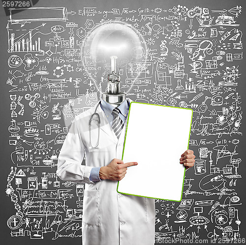 Image of Lamp Head Doctor Man With Empty Board