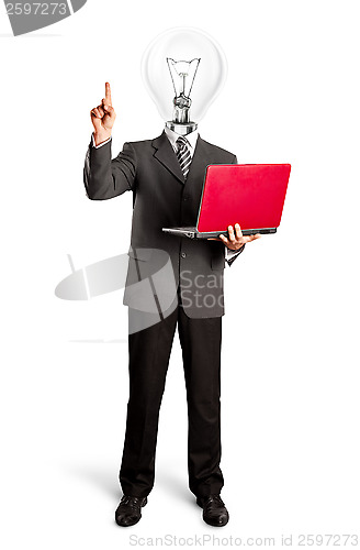 Image of Lamp Head Business Man Shows Something With Finger