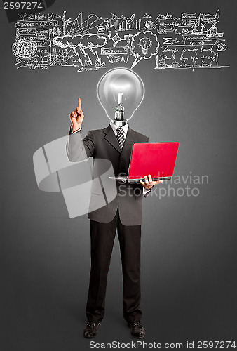 Image of Lamp Head Business Man Shows Something With Finger