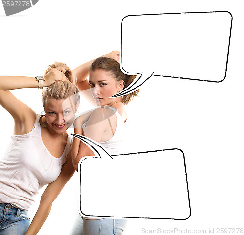 Image of Two European Women With Speech Bubble