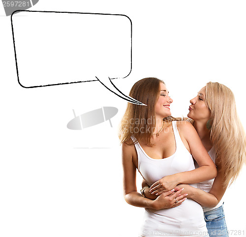 Image of Two European Women With Speech Bubble