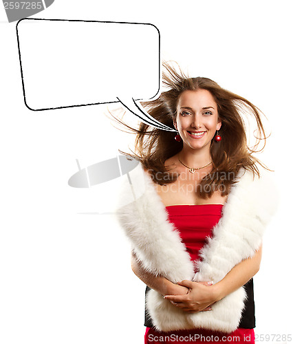 Image of Woman In Red Dress With Furs With Speech Bubble