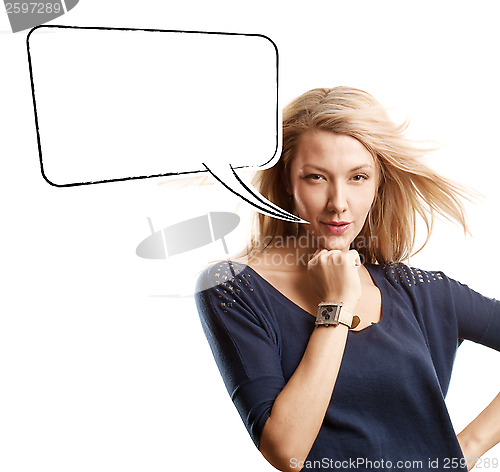 Image of Woman Looking on Camera With Speech Bubble