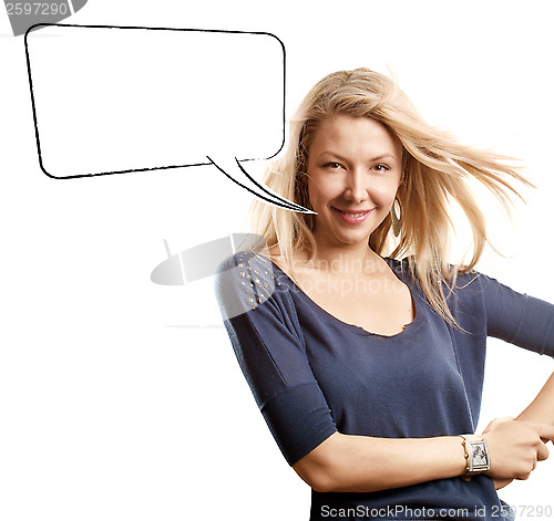 Image of Woman Looking on Camera With Speech Bubble