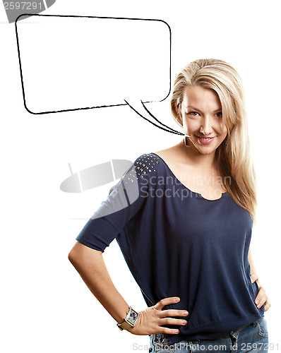 Image of Woman Looking on Camera With Speech Bubble