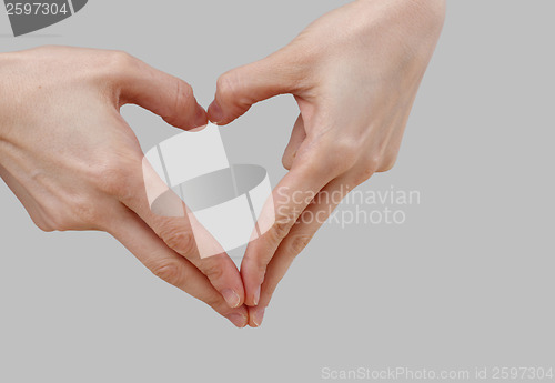 Image of White hand on perfect gray background