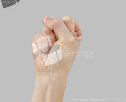 Image of White hand on perfect gray background