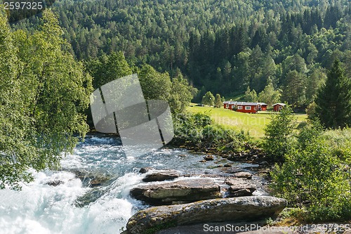 Image of Camping place near the mountain river, Norway