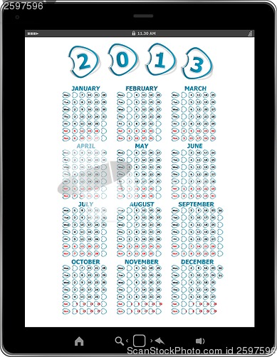 Image of Calendar for 2013 in tablet PC isolated on white background