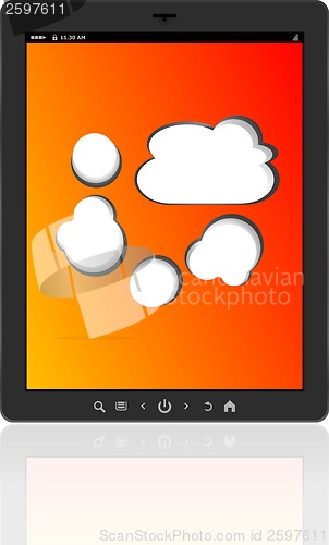 Image of Cloud-computing connection on the digital tablet pc. Isolated on white