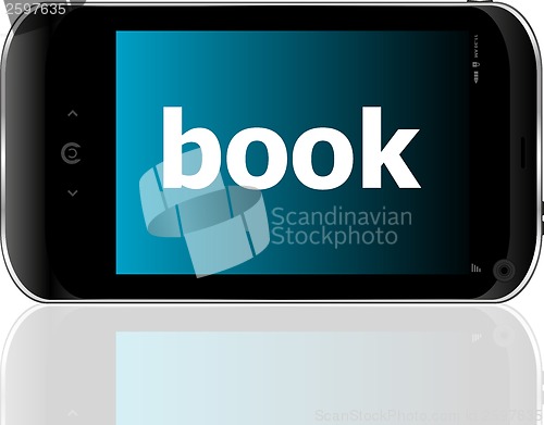 Image of business concept: smartphone with word book on display