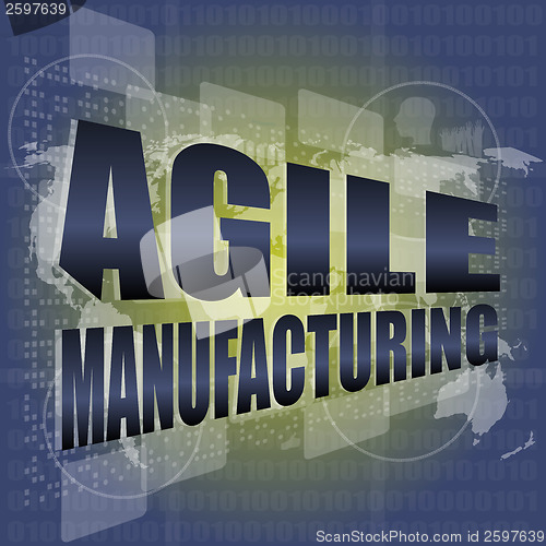 Image of business concept, agile manufacturing on digital touch screen interface