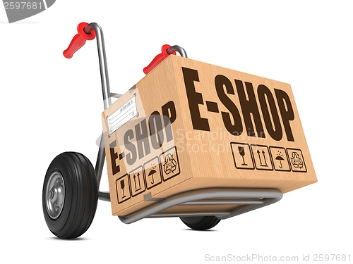 Image of E-Shop - Cardboard Box on Hand Truck.