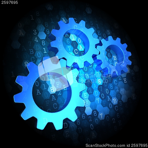 Image of Cogwheel Gear Icon on Digital Background.
