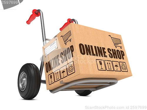Image of Online Shop - Cardboard Box on Hand Truck.