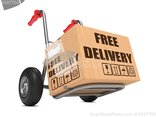 Image of Free Delivery - Cardboard Box on Hand Truck.