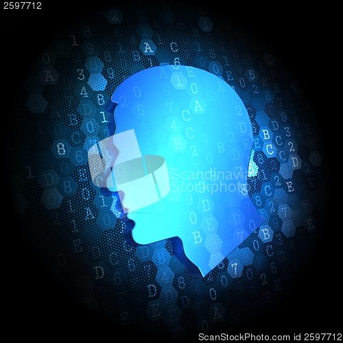 Image of Profile of Human Head on Digital Background.