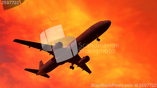 Image of Airplane at the sunset