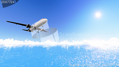 Image of Airplane over the sea