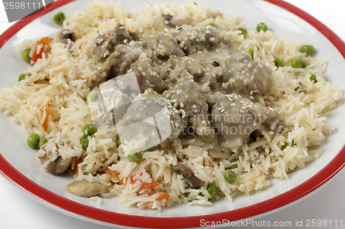 Image of Creamy lamb korma and rice closeup