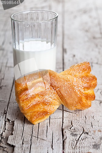 Image of glass of milk and fresh baked bun