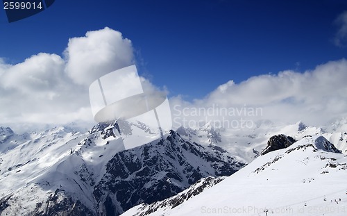 Image of Panoramic view on ski resort Dombay in nice sun day